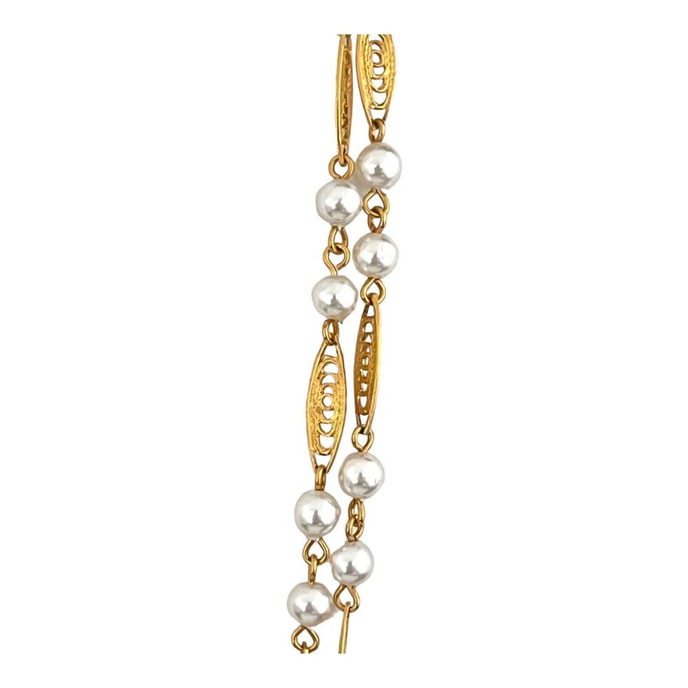 Vintage 1980s Trifari Necklace Bracelet Set Simulated Pearl Gold Tone - 11N